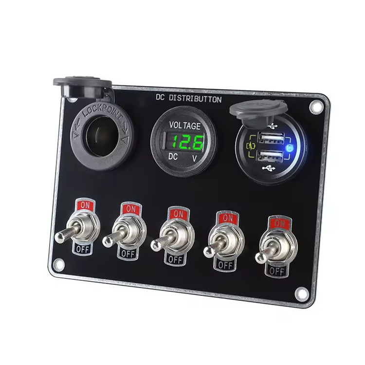 12V 24V 5 Gang Toggle Switch Plate Voltmeter 2 Usb Qc3.0 Car Charger Automotive Rv Camper Marinated Boat Marine Switch Panel
