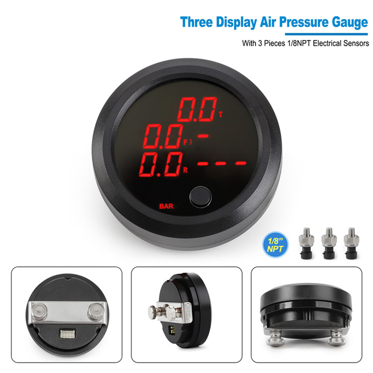 Three Display Auto Air Pressure Gauge With 3 Pieces 1/8NPT Electrical Sensors
